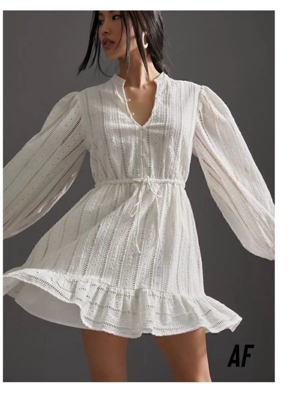 Anthropologie Forever That Girl White Eyelet Drawstring Waist Mini Dress